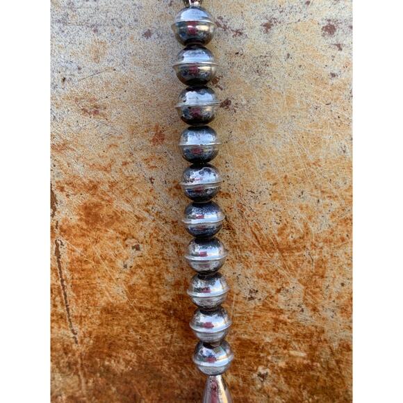 Navajo SS Beaded Necklace with Bear and Feather Pendant by JC Delgarito - Picture 5 of 11